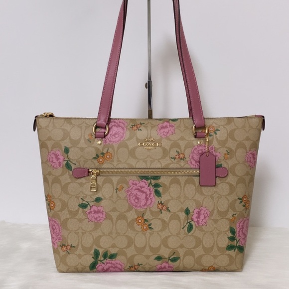 NWT💃Coach Gallery Tote Bag In Signature Canvas With Prairie Rose - Picture 4 of 10